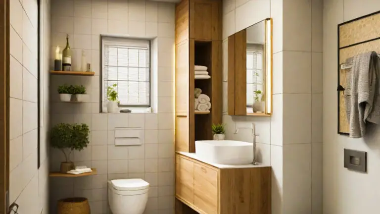 małej łazience z szafkami do sufitu