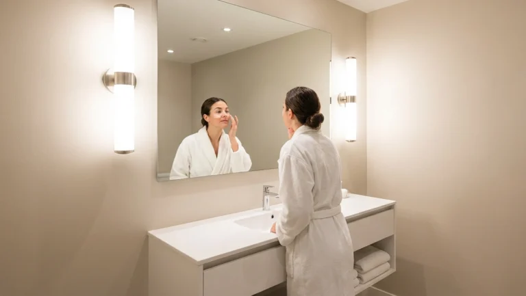 Kinkiety boczne jako optymalne oświetlenie lustra w łazience do makijażu i golenia