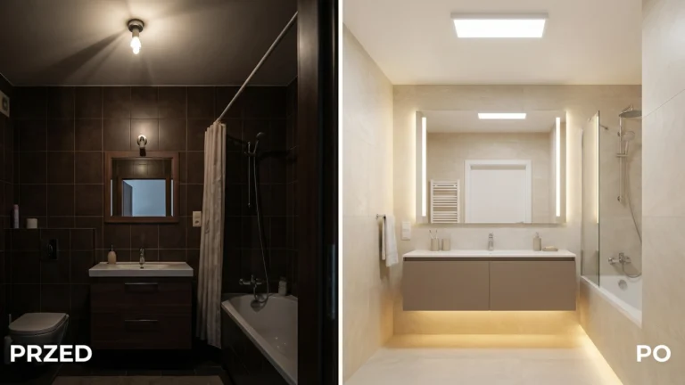 Metamorfoza ciemnej łazienki bez okna dzięki odpowiedniemu oświetleniu