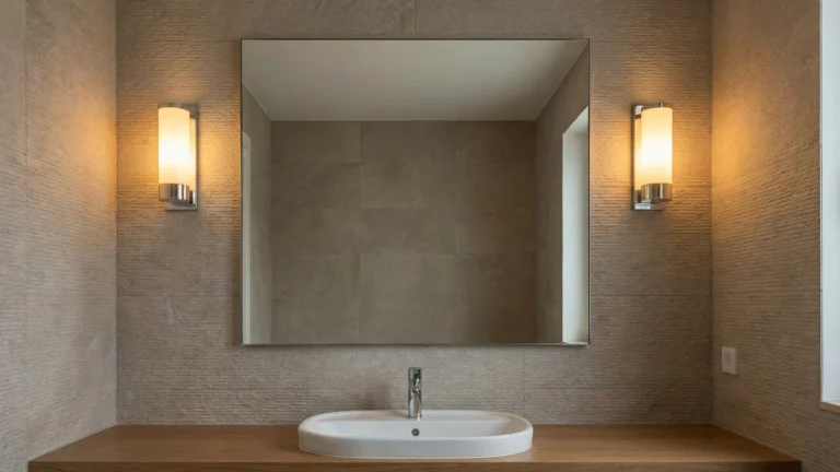 Prawidłowe oświetlenie lustra w łazience z kinkietami po bokach na wysokości twarzy