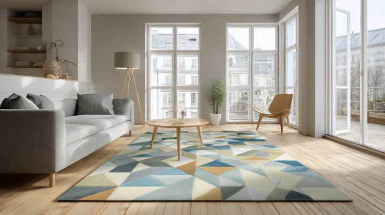 Nowoczesny salon z geometrycznym dywanem